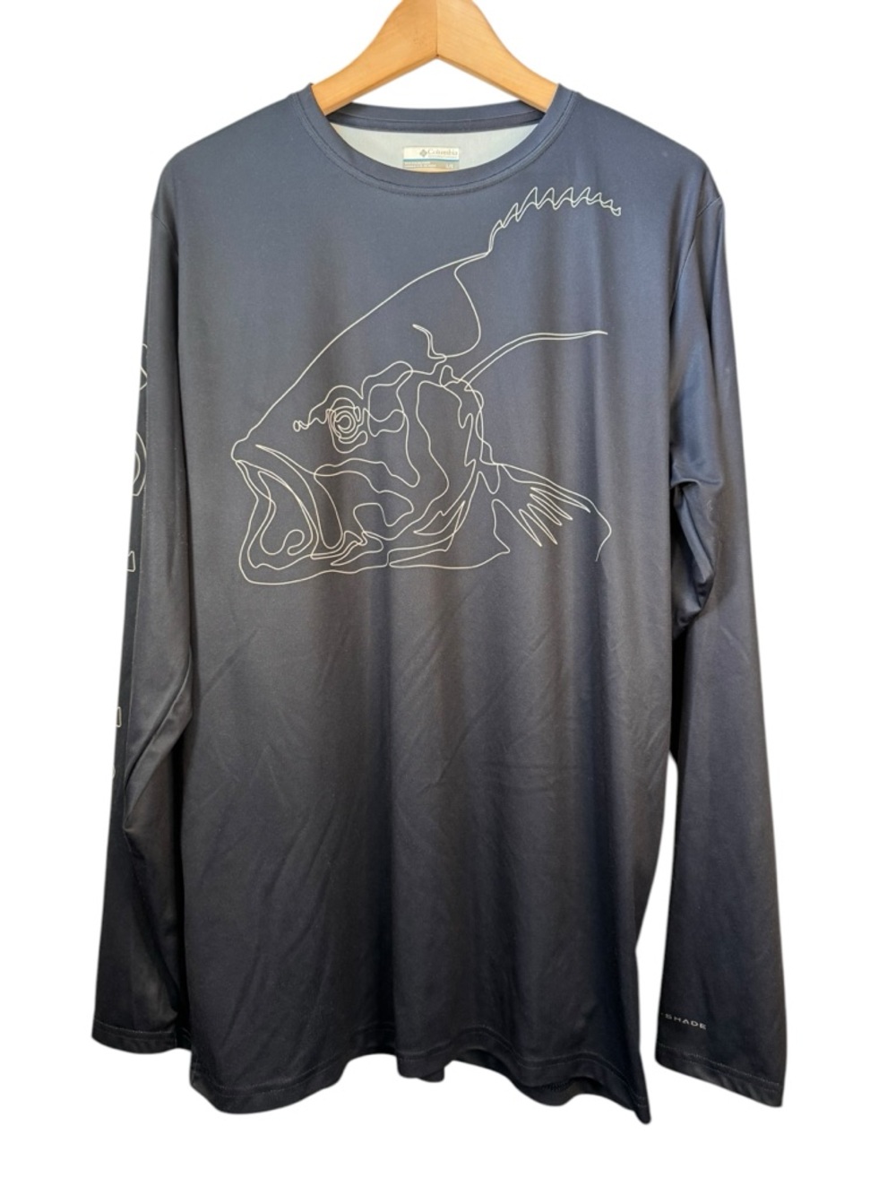 Columbia PFG Terminal Tackle Running Line Long Sleeve Shirt Size Large Blue Fish
